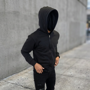 Sudadera con capucha negra para hombre, con cremallera, estilo casual, corte regular, manga larga, para otoño - Product Image 4