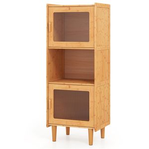 Vetrina da Soggiorno a 3 Cubi in Bambù Intrecciato con Ante Trasparenti in Acrilico e Scomparto Aperto - Product Image 1