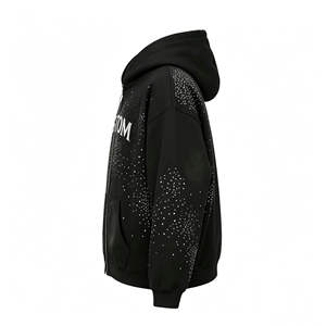 Sudadera con capucha negra personalizada con cremallera y estampado de puntos para ropa urbana - Product Image 3