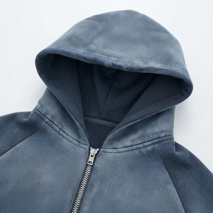 2026 Men's Sun Faded <b>Zip</b>-Up <b>Hoodie</b> 100% Cotton fleece 450gsm oversized Hooded Sweatshirt <b>Pocket</b> Casual Streetwear <b>Hoodie</b> for boy - Product Image 6