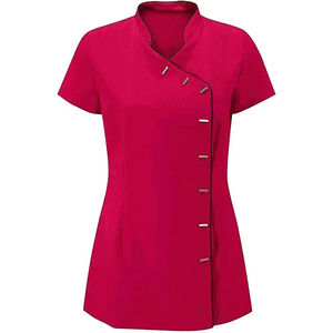 Uniforme Médico Unisex Blanco de Manga Corta con Cierre Asimétrico de Broches, Tejido de Spandex/Poliéster, para Detección de Agujas - Product Image 2