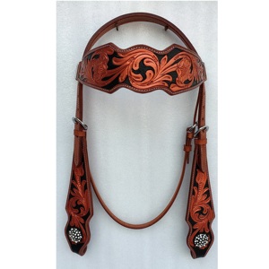 Arnés de Cuero de Vaca de la Mejor Calidad - Brida Western Side Pull - Brida para Caballo con Cuerda Procesada para la Nariz y Cabezada - Product Image 1