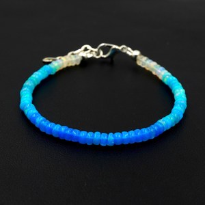 Natural Ethiopian Opal Beads <b>Bracelet</b> Blue <b>White</b> Roundel Gemstone Jewelry Silver Plated Luxury Unisex Gift - Product Image 1