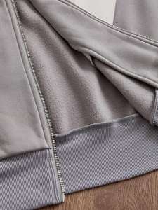 Sudadera con capucha gris con estampado abstracto para mujer, con cierre, informal, de forro polar suave, chaqueta de moda para invierno - Product Image 2