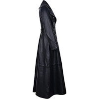 Manteau trench en similicuir noir pour femmes - Long manteau style gothique rock à double boutonnage