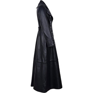 Manteau trench en similicuir noir pour femmes - Long manteau style gothique rock à double boutonnage - Product Image 5