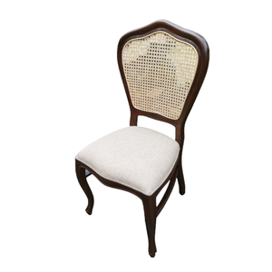 Teak <b>Wood</b> Vintage Classic French Dining Chairs with Upholstered Rattan Back For Dining Room Furniture - Product Image 4