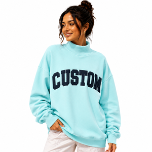 Sweat-shirt à col montant pour femme en mélange de coton épais avec intérieur polaire brossé, broderie personnalisée, fabricant et fournisseur de marques privées - Product Image 1