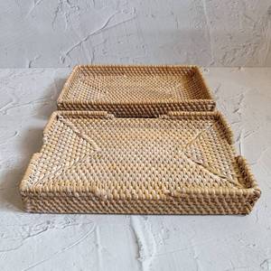 Hand Woven <b>Cheap</b> Price High Quality Rattan Bamboo Rectangle <b>Basket</b> Seagrass Trays - Product Image 3