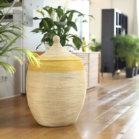 Panier pliant en jonc de mer jaune, style nordique, luxe moderne et minimaliste, avec couvercle, écologique et durable, pour le rangement domestique (lavage et jouets)
