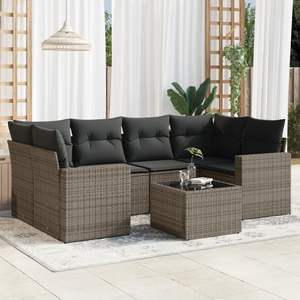 Conjunto de Sofá de Jardín de Ratán PE Gris con Acero con Recubrimiento en Polvo y Vidrio Templado, Muebles de Exterior Premium - Product Image 1