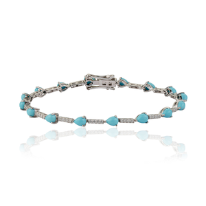 Elegant Most Trending Design Real 14K White <b>Gold</b> Turquoise & Diamond Sleek Tennis Bracelet Fine Unisex Wholesale Jewelry - Product Image 1