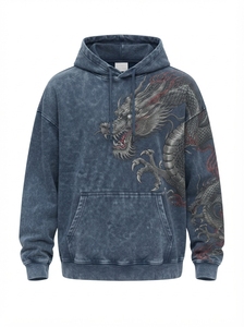 Ensemble de survêtement pour homme avec sweat à capuche graphique bleu délavé, en coton épais, style streetwear, vêtements personnalisés à marque privée - Product Image 4