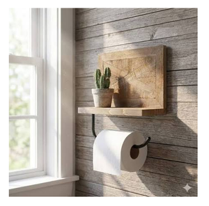 Portarrollos de Papel Higiénico de Madera Rústica, Soporte de Pared de Una Sola Capa para Baño, Estante de Almacenamiento de Madera para Papel Higiénico - Product Image 5