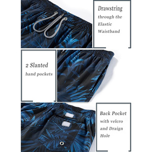 Shorts de bain pour hommes à séchage rapide, anti-UV, respirants, imprimé floral, cordon de serrage à la taille, shorts de plage, motif tropical bleu - Product Image 5