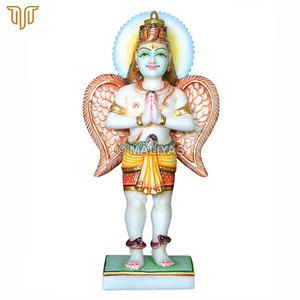 Standing Marble Garuda <b>Statue</b> | Garuda Dev Murti with Wings and Serpent Details | Hand Painted Marble Idol – MALIYAS - Product Image 2