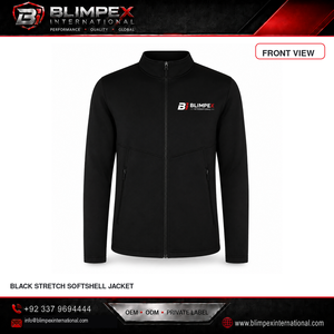 Veste Softshell noire extensible BLIMPEX INTERNATIONAL pour homme, fermeture éclair sur le devant, col montant, décontractée, automne, polaire, coupe-vent - Product Image 1