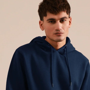 Wholesale <b>Men's</b> Classic <b>Navy</b> Blue <b>Fleece</b> Hoodie Custom Drawstring Pullover Casual Solid Color Hooded Sweatshirt - Product Image 3