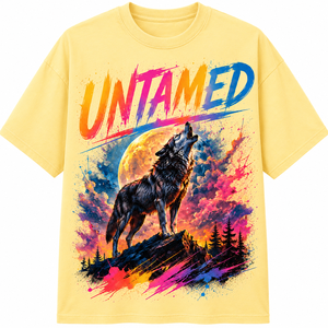 Untamed Wolf Printed Front <b>Men's</b> Black T-Shirt Long Sleeve O-Neck Loose Fit Casual 100% Cotton Jersey Breathable <b>Animal</b> Print - Product Image 1