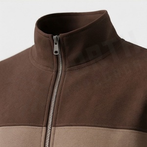 Survêtement marron pour homme, fermeture éclair intégrale, col montant, vêtements de sport décontractés avec poches latérales, mélange de polyester et de coton, vêtements d'automne - Product Image 4