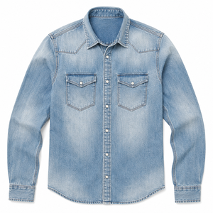 Chemise en jean vintage délavé respirant pour homme, manches longues, style streetwear décontracté, effet délavé, vente en gros, vêtements personnalisés OEM - Product Image 2