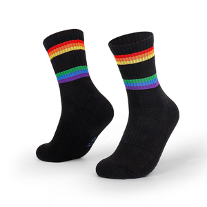 Custom Rainbow Striped Crew <b>Socks</b> Athletic Mid Calf Sports Stockings Skateboard Basketball <b>Running</b> <b>Socks</b> - Product Image 4