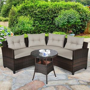 Conjunto de Muebles de Ratán para Exteriores - 4 Piezas con Cojines, Estructura de Acero, Mesa de Vidrio Extraíble y Fácil Montaje - Conjunto para Patio y Jardín - Product Image 2