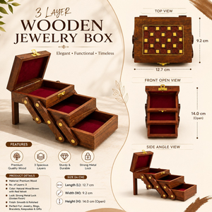 Premium Jewelry Box Sliding 3 Layer Organizer | Handcrafted Wooden Storage Case for <b>Rings</b> Earrings Necklaces Gift XLX ProX Editi - Product Image 4
