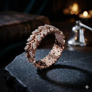 Bague Éternité Luxe en Or Rose avec Feuille de Vigne pour Femme, Élégante, Ornée de Cristaux, Idéale pour Mariage, Anniversaire, Bijou Tendance, Cadeau - Product Image 1