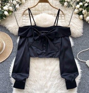 Robe chemise décontractée mi-longue vintage coréenne pour femme, à manches longues, col à nœud, dentelle et volants, taille naturelle, couleur unie - Product Image 2
