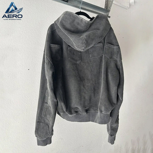 Sudadera con capucha de estilo urbano, de tejido grueso, desgastada, personalizada, con múltiples bolsillos, con logotipo personalizable, nuevo estilo, con cremallera, al por mayor - Product Image 3