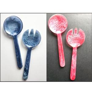 Resin Salad Server <b>Set</b> <b>Cream</b> Acrylic Spoon Fork Kitchen Tableware Catering Tool Trending Service Supply Stock - Product Image 1