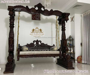 Columpio de madera de Sagwan tallado pesado de diseño Maharaja Columpio de interior tallado de madera indio Jhula Columpio de madera de teca tradicional Jhula - Product Image 6
