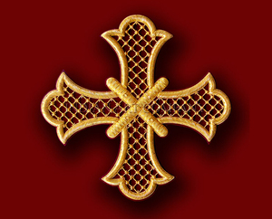 Aplique bordado con hilo de seda ecológico con motivo de cruz y alambre dorado, sin fijación en caliente, para coser en vestimentas litúrgicas - Product Image 5