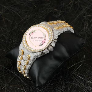 Reloj de Lujo para Hombre, Estilo Hip Hop, Completamente Adornado con Piedras, Automático, Analógico, de Acero Inoxidable, Chapado en Oro de Dos Tonos, con Moissanita - Product Image 3