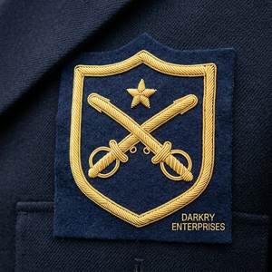 Parche de escudo de corona de laurel bordado a mano con hilo de oro, insignia de estrella y chevron de fieltro verde, distintivo de servicio personalizado a medida - Product Image 2