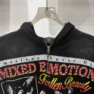 เสื้อฮู้ดซิป IBEX Mixed Emotion Streetwear สำหรับผู้ชาย ทรงโอเวอร์ไซส์ ผ้าฝ้าย พิมพ์ลายด้านหน้าและด้านหลัง พร้อมโลโก้ แฟชั่นฤดูใบไม้ร่วง - Product Image 3
