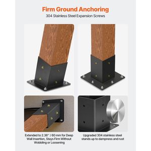 Kit de pergola 4x4 pouces Poutres en bois de 3.5x3.5 pouces Support incliné à 4 voies Base de poteau en acier au carbone Montage mural Pergolas extérieures Gazebos - Product Image 6