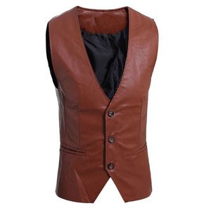 Gilet en cuir véritable SALVA pour homme, col en V, fermeture éclair sur le devant, vêtement d'extérieur décontracté, coupe classique, couleur unie, style motard, pour l'hiver - Product Image 2