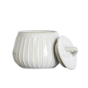 Textured Ribbed Ceramic <b>Storage</b> Jar With Lid Airtight Food Safe Container Durable <b>Kitchen</b> Counter Organizer Elegant Style - Product Image 1