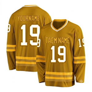 Camiseta de Hockey sobre Hielo con Estampado Digital Amarillo Oscuro para Hombre, 100% Poliéster, Tejido de Malla de Secado Rápido, Nombre del Equipo Personalizado, Cuello en V, Deportiva - Product Image 1