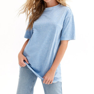 Women's <b>Light</b> Blue Oversized Fit 100% Cotton O-<b>Neck</b> Short Sleeve Acid Wash Streetwear Solid Jersey Knit Breathable T-Shirt - Product Image 6
