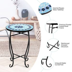 Tavolino Rotondo da Esterno 14 Pollici, Supporto per Piante con Mosaico per Patio, Prato e Giardino - Product Image 6