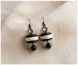 Modern Eco-friendly KOTTRAVAI Carved Leather Earrings <b>Black</b> <b>White</b> <b>Striped</b> Beaded Dangle Hook Style Gift Craft Jewelry - Product Image 6