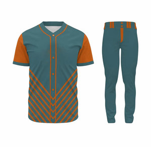 เสื้อเบสบอลสีเขียวอมฟ้าและสีส้มสำหรับผู้ชายพร้อมกางเกงเข้าชุด ชุดยูนิฟอร์ม วัสดุโพลีเอสเตอร์ระบายอากาศได้ดีสำหรับผู้ใหญ่ - Product Image 1