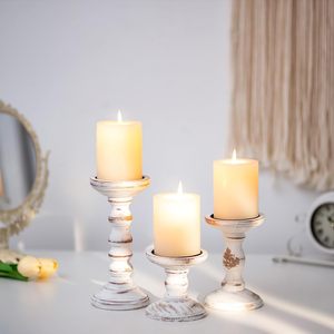 Portavelas de madera para velas de pilar, candelabro alto de madera estilo rústico, soporte de velas para chimenea - Product Image 3