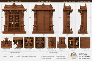 Solid Wood Handmade Wooden Pooja Door <b>Frame</b> Classic Style Home Shrine With Bells Traditional Carved Wooden Temple Door <b>Frame</b> - Product Image 6