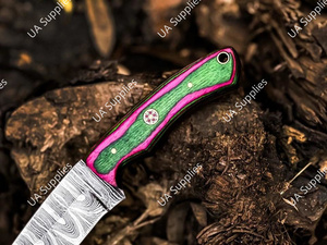 มีดใบตายเหล็กดามัสกัสคมกริบ สำหรับกิจกรรมกลางแจ้ง EDC เอาตัวรอด ตั้งแคมป์ ล่าสัตว์ ด้ามไม้ปักก้า รับผลิตแบบ ODM OEM DIY - Product Image 4