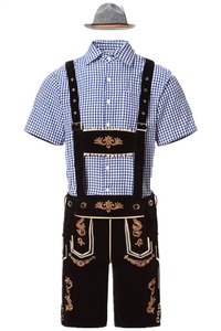 Ensemble Lederhosen Noir pour Homme – Short Bavarois Décontracté Taille Haute à Boutons, Manches Courtes, Respirant et Écologique - Product Image 3