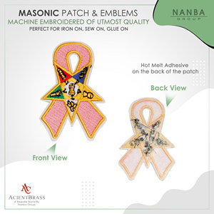 Parche Termoadhesivo Cuadrado Bordado Estrella del Este (OES) con Cinta Rosa de Concienciación sobre el Cáncer de Mama y Estrella Superpuesta para Sombreros, Ropa y Regalos - Product Image 2
